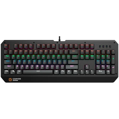 CANYON Hazard GK-6, Wired multimedia gaming keyboard with lighting effect, 108pcs rainbow LED, Numbers 104keys, EN double injection layout, cable length 1.8M, 450.5*163.7*42mm, 0.90kg, color black