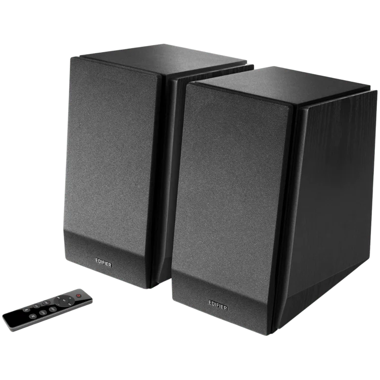 Edifier R1855DB 2.0 Bookshelf Speakers, BT V5.1, Optical, Coaxial, RCA, 0.75-inch Tweeters, 4-inch Drivers, Sub-Out, 70W (RMS), Control Knobs and Remote Control, Matte Black