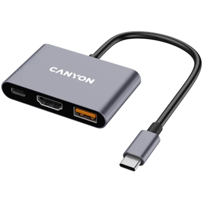 USB хъб Canyon DS-4 3-в-1 USB-C, сив