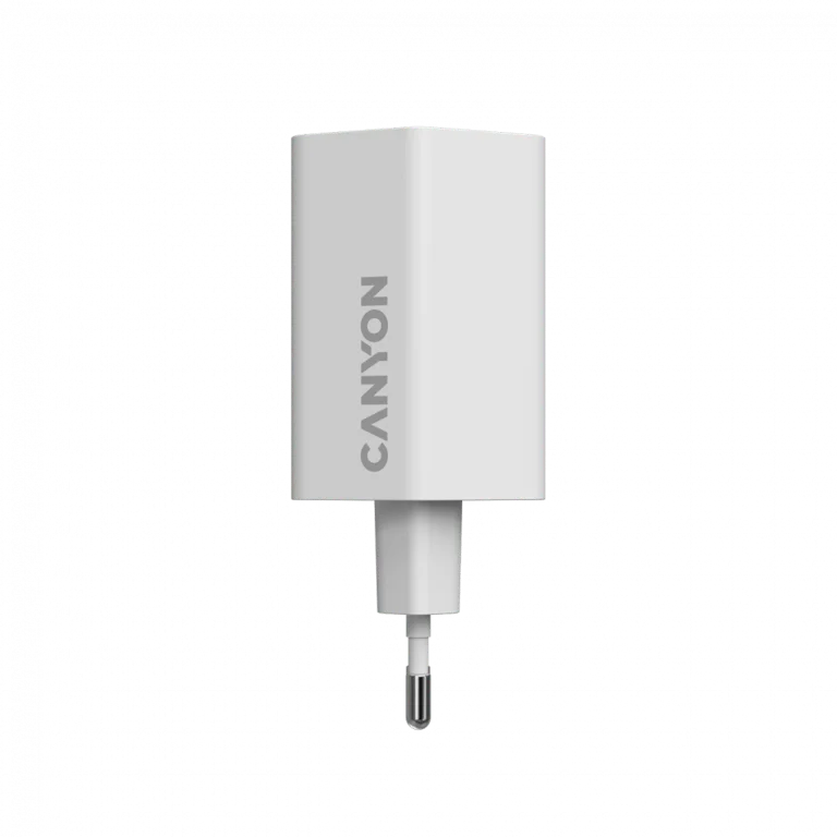 Захранващ адаптер CANYON Hexagon 65 GaN 65W, 2x USB Type-C Power Delivery, 1x USB Type-A QC, EU, Бял