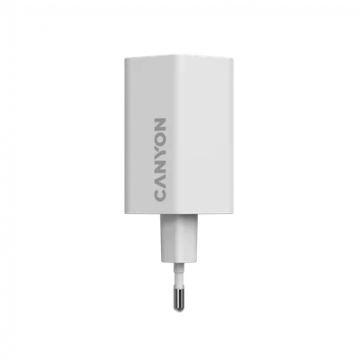 Захранващ адаптер CANYON Hexagon 65 GaN 65W, 2x USB Type-C Power Delivery, 1x USB Type-A QC, EU, Бял