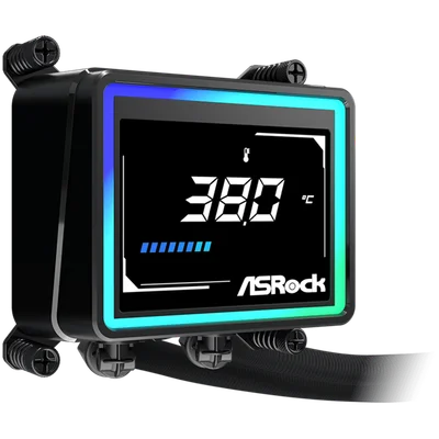 Охладителна система ASROCK Challenger 240 Digital 90-ACLA36-BAAGA6, водно охлаждане, ARGB, дигитален дисплей, 240 мм радиатор, черен