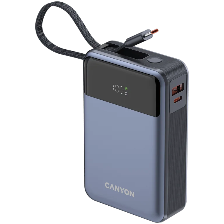CANYON power bank OnPower 600 built-in cable 20000 mAh PD65W Dark Grey