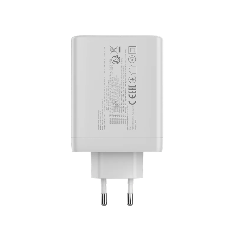 CANYON charger OnCharge 120 GAN Total 120W MAX 3 USB-C +1 USB-A White EU plug