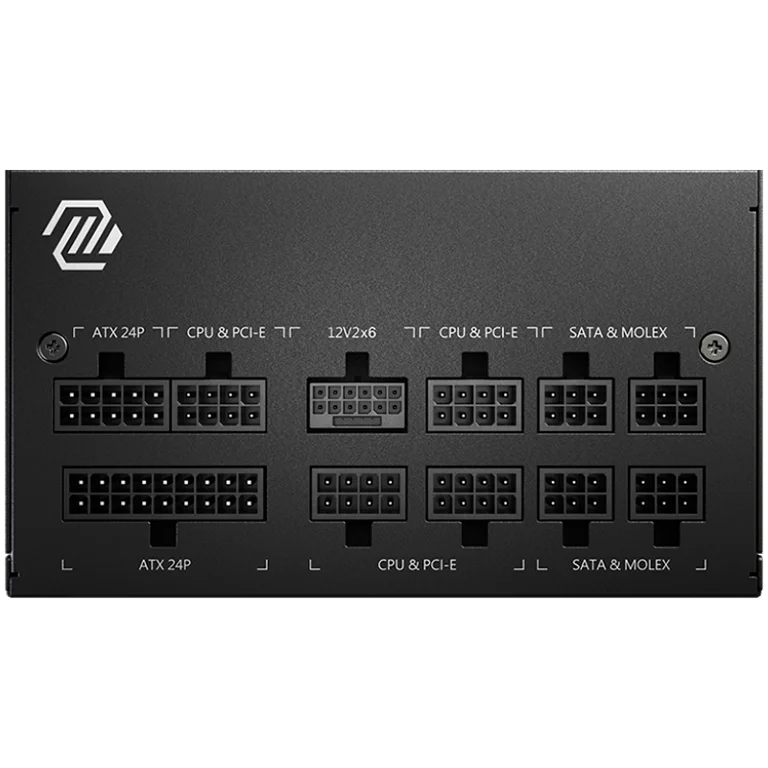 MSI MAG A750GL PCIE5, 750W, 80 Plus Gold, ATX Form Factor, 100~240 Vac Input Voltage, 47Hz ~ 63Hz Input Frequency, 120 mm Fan, 140 x 150 x 86mm, Active PFC, OCP, OVP, OPP, OTP, SCP, UVP, ATX, 2xEPS, 4XPCi-E, 8xSATA, 4xMOLEX, 1xFDD, 7Y