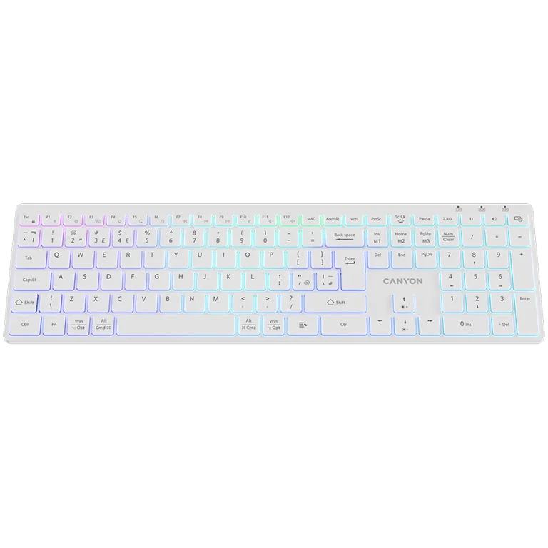 Клавиатура CANYON HKB-W11 безжична RGB Dual Mode UK/US, бяла