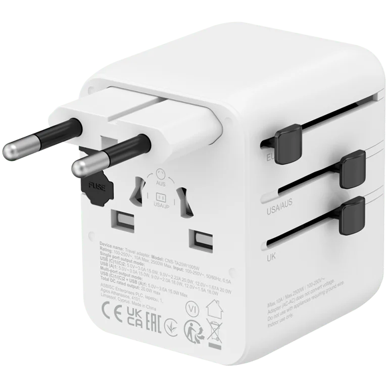 CANYON Travel Adapter OnTour 20 EU/UK/US/AUS 20W  White