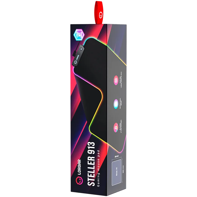 Lorgar Steller 913, Gaming mouse pad, High-speed surface, anti-slip rubber base, RGB backlight, USB connection, Lorgar WP Gameware support, size: 360mm x 300mm x 3mm, weight 0.250kg