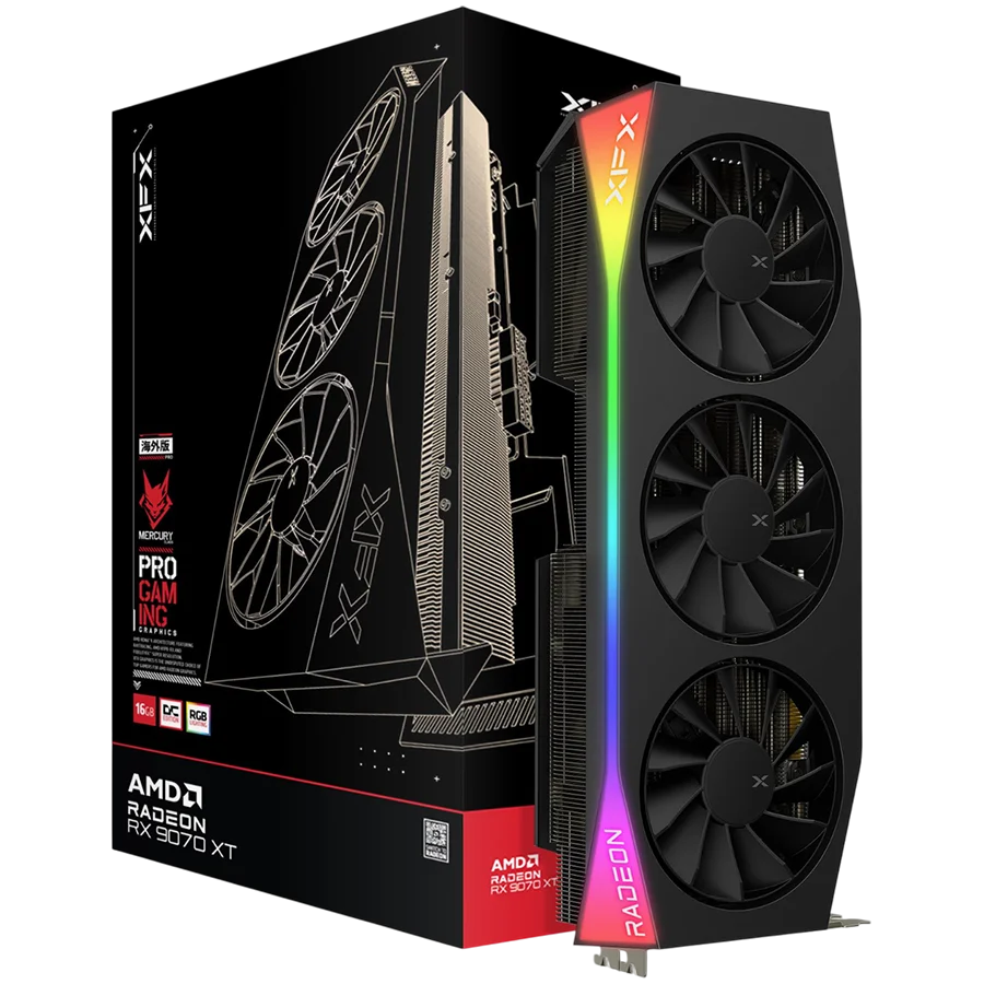 Видео карта XFX Mercury – AMD Radeon RX 9070XT OC Gaming Edition, 16GB GDDR6, RGB