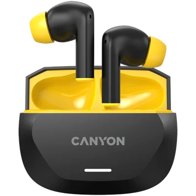 True Wireless слушалки CANYON Hexagon 7 BT 5.4 ANC ENC безжично зареждане черно/жълто
