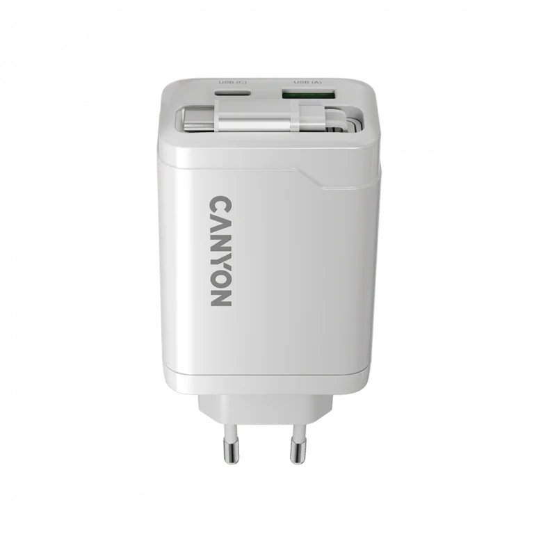 Захранващ адаптер CANYON – OnCharge 65RC, 65W, GaN, USB-C/USB-A, бял