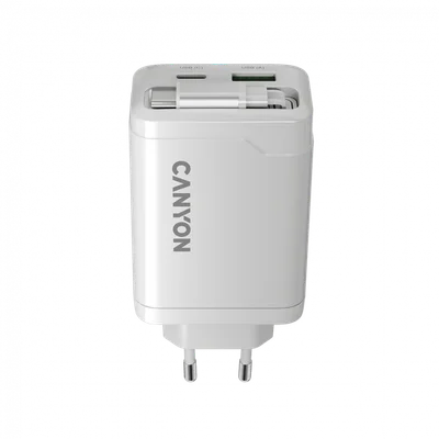 Захранващ адаптер CANYON – OnCharge 65RC, 65W, GaN, USB-C/USB-A, бял