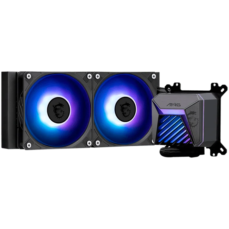 Охладителна система MSI MAG CORELIQUID A15 240, 2x120мм ARGB вентилатори, регулируем монтаж, медна основа, за Intel LGA 1700/1851 и AMD AM5/AM4