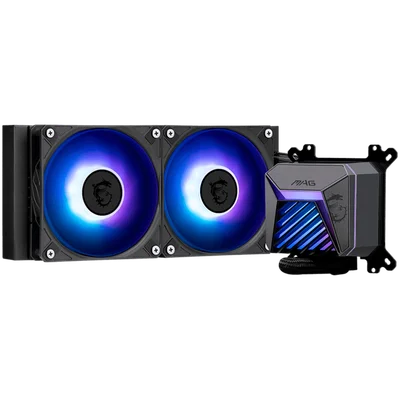 Охладителна система MSI MAG CORELIQUID A15 240, 2x120мм ARGB вентилатори, регулируем монтаж, медна основа, за Intel LGA 1700/1851 и AMD AM5/AM4