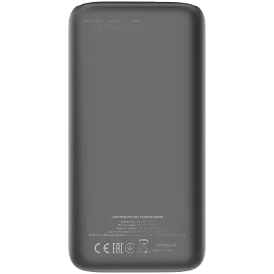 CANYON power bank PB-301 LED 30000 mAh PD 20W QC 3.0 Black