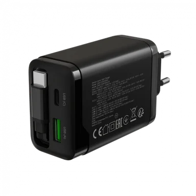 CANYON charger OnCharge 65RC Build-In Cable USB-C 65W 1xPD 1xQC EU Black