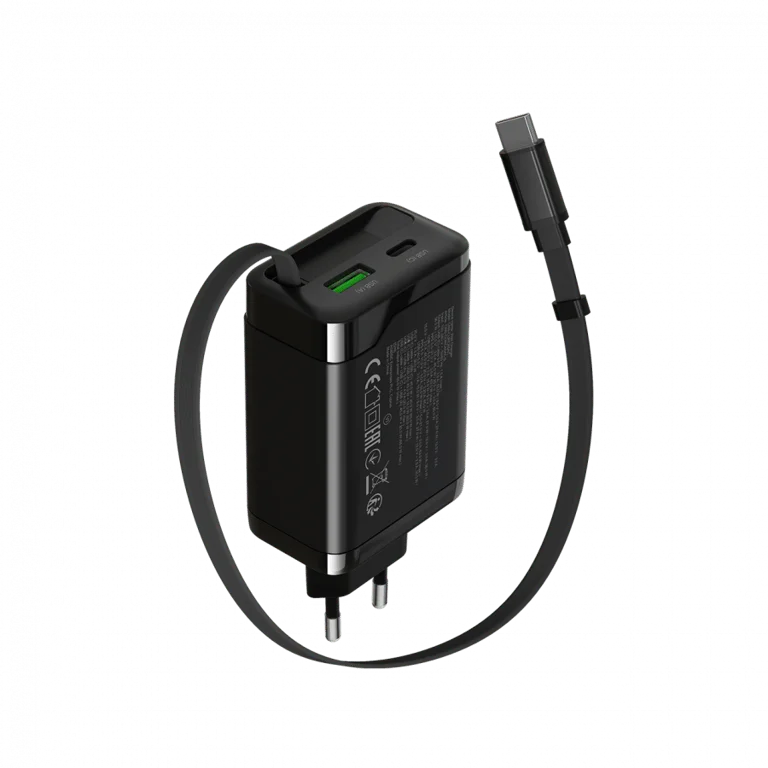 CANYON charger OnCharge 65RC Build-In Cable USB-C 65W 1xPD 1xQC EU Black