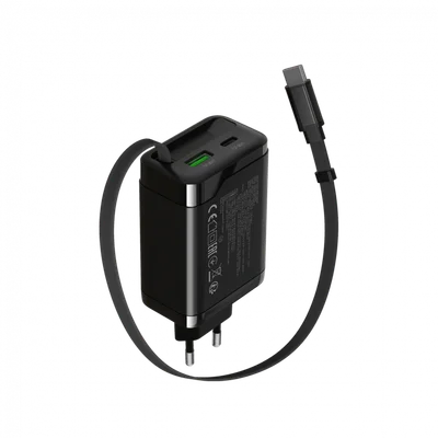 CANYON charger OnCharge 65RC Build-In Cable USB-C 65W 1xPD 1xQC EU Black