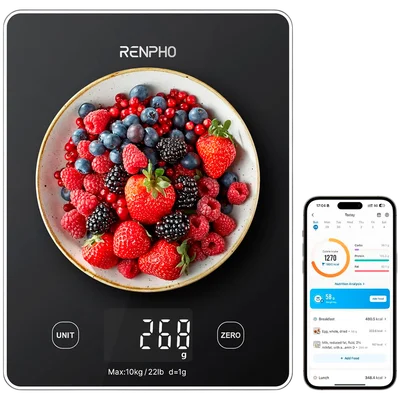 Кухненска везна RENPHO – Calibra 1L, 10 кг, Bluetooth, LED, черна