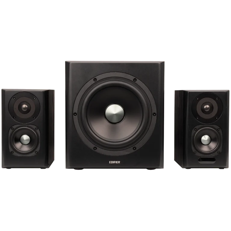 Edifier S351DB 2.1 Audio System, BT V5.1, Optical, Coaxial, RCA, 8-inch Subwoofer, 3.5-inch Drivers, 0.75-inch Tweeters, 150W (RMS), Control Knobs and Remote Control, Black