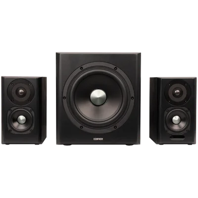 Edifier S351DB 2.1 Audio System, BT V5.1, Optical, Coaxial, RCA, 8-inch Subwoofer, 3.5-inch Drivers, 0.75-inch Tweeters, 150W (RMS), Control Knobs and Remote Control, Black