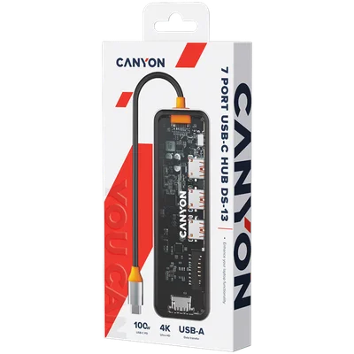 CANYON hub DS-13 7in1 4k USB-C Transparent Space Grey