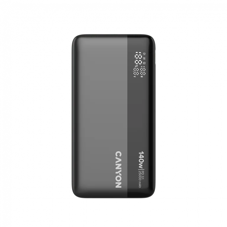 Външна батерия CANYON OnPower 240 PB-240 25000mAh 140W Power Delivery, три порта, дисплей, тъмно сив
