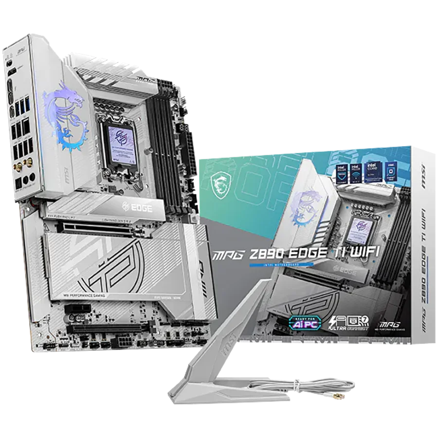 MSI MPG Z890 EDGE TI WIFI, LGA 1851, Dual Channel DDR5 up to 9200(OC)MHz, 2x PCIe x16 slots, 5x M.2 slot, 1x USB 2.0, 4x USB 3.2 Gen 1, 4x USB 3.2 Gen 2, 1x USB 3.2 Gen 2 Type-C, 1x HDMI, 2xTB4, 5Gbps LAN, WIFI7, 7.1 Audio, 3Y