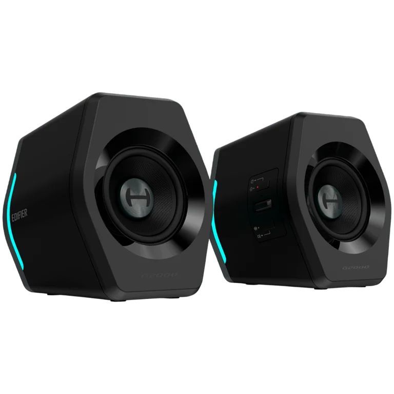 Edifier G2000 2.0 Audio System, BT V5.1, USB, AUX, 2.75-inch Drivers, RGB Lighting, 16W (RMS), Black