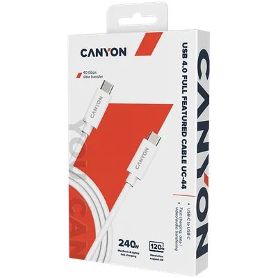 USB4 кабел CANYON UC-44 USB-C към USB-C 1m 40Gbps 240W E-MARK Бял
