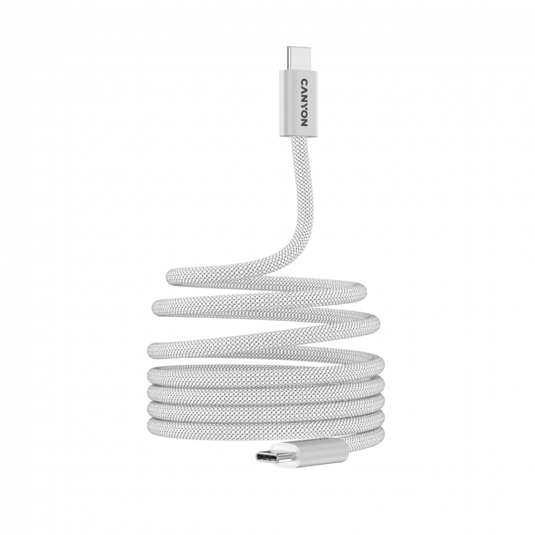 USB кабел CANYON OnWire 60MG CCMG60 USB-C към USB-C 60W Магнитен Плетен 1m Бял