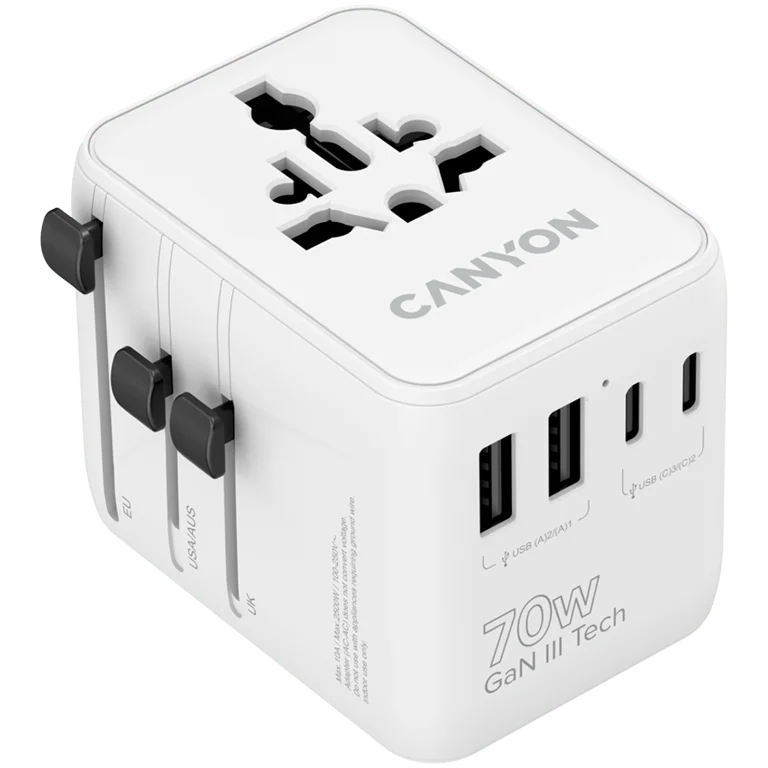Захранващ адаптер CANYON OnTour 70 EU/UK/US/AUS 70W бял