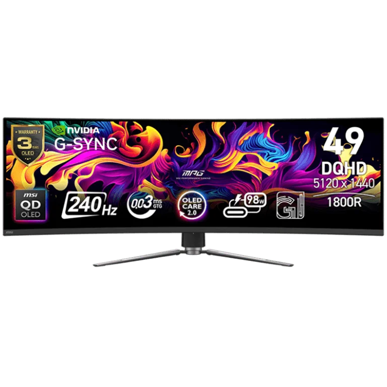Гейминг монитор MSI – MPG 491CQPX, 49", QD-OLED, DQHD (5120x1440), 240Hz, 0.03ms, Curved