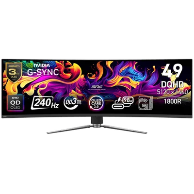 Гейминг монитор MSI – MPG 491CQPX, 49", QD-OLED, DQHD (5120x1440), 240Hz, 0.03ms, Curved