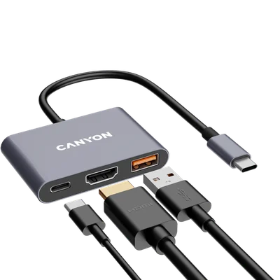 USB хъб Canyon DS-4 3-в-1 USB-C, сив