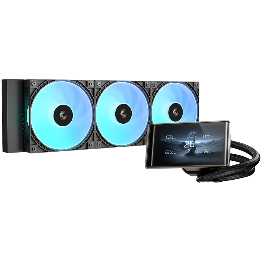 Охладител за процесор DeepCool LT360 VISION ARGB, 360mm, 3x120mm PWM ARGB вентилатори, 4.5" IPS LCD дисплей, черен