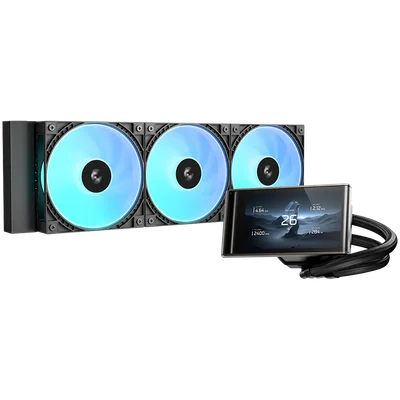 Охладител за процесор DeepCool LT360 VISION ARGB, 360mm, 3x120mm PWM ARGB вентилатори, 4.5" IPS LCD дисплей, черен