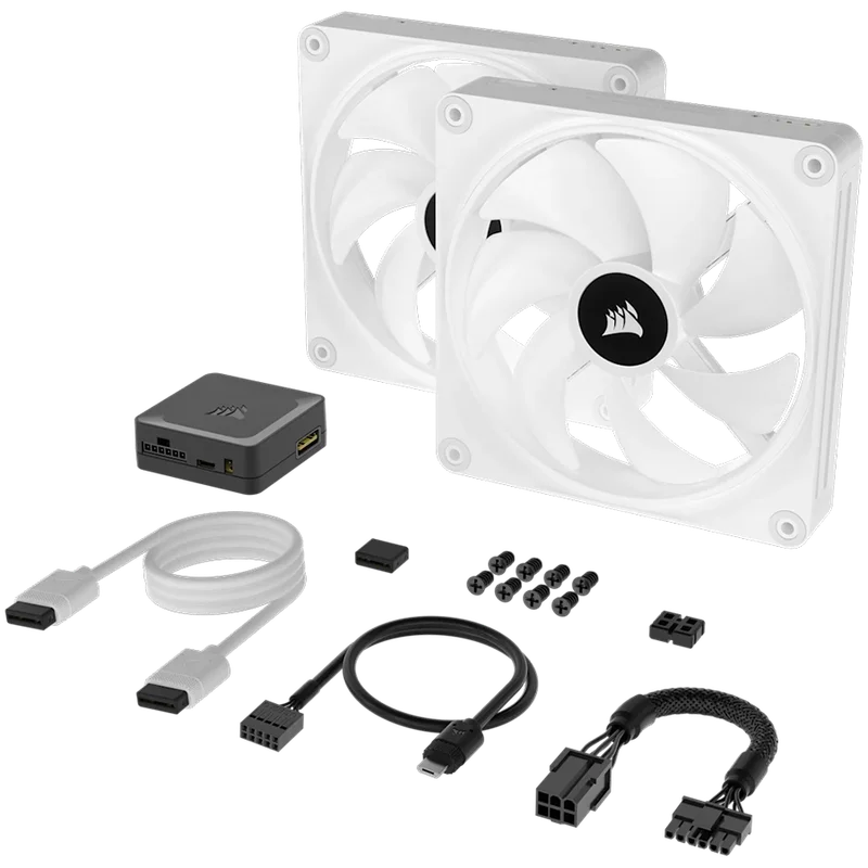 CORSAIR QX RGB Series, iCUE LINK QX140 RGB WHITE, 140mm Magnetic Dome RGB Fan, Dual Fan Kit
