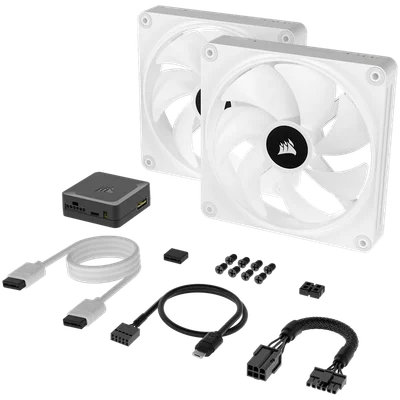 CORSAIR QX RGB Series, iCUE LINK QX140 RGB WHITE, 140mm Magnetic Dome RGB Fan, Dual Fan Kit