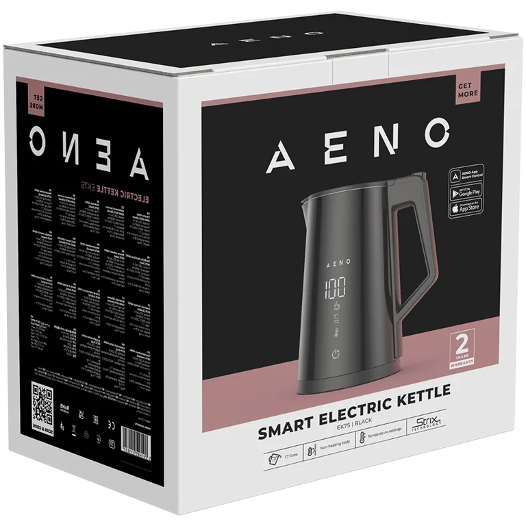 AENO Electric Kettle EK7S Smart: 1850-2200W, 1.7L, Strix, Double-walls, Temperature Control, Keep warm Function, Control via Wi-Fi, LED-display, Non-heating body, Auto Power Off, Dry tank Protection
