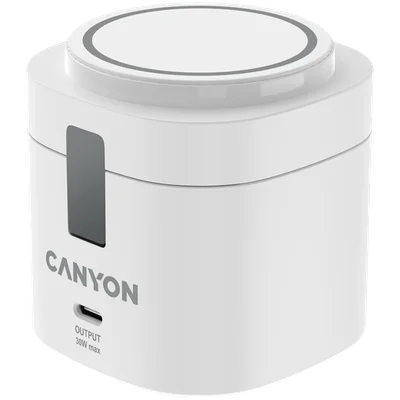Безжична зарядна станция Canyon OnCharge 405, Qi2, 4-в-1, 15W, с 65W адаптер, бял