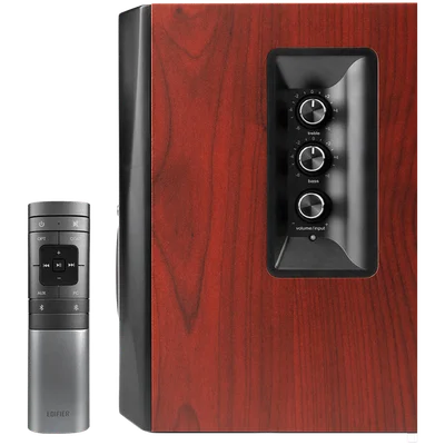 Edifier S350DB 2.1 Audio System, BT V5.1, Optical, Coaxial, RCA, 8-inch Subwoofer, 3.5-inch Drivers, 0.75-inch Tweeters, 70W (RMS), Control Knobs and Remote Control, Brown