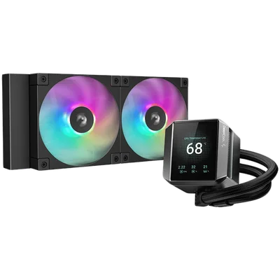 CPU воден охладител DeepCool MYSTIQUE 240 ARGB R-LX550-BKADSNC-G-1 240мм, LCD дисплей, 2x120мм PWM ARGB вентилатори, Черен