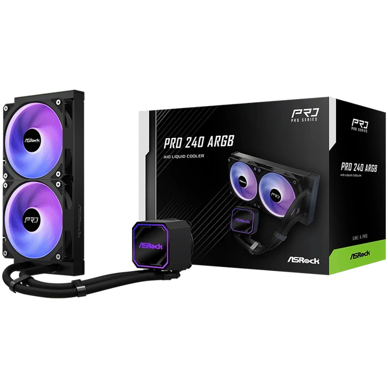 Охладителна система ASRock Pro 240 ARGB 90-APRA36-BAAGA6, течна, 240 мм радиатор, черен