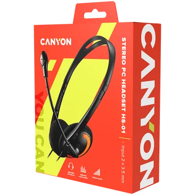 CANYON PC headset with microphone, volume control and adjustable headband, cable 1.8M, Black/Orange