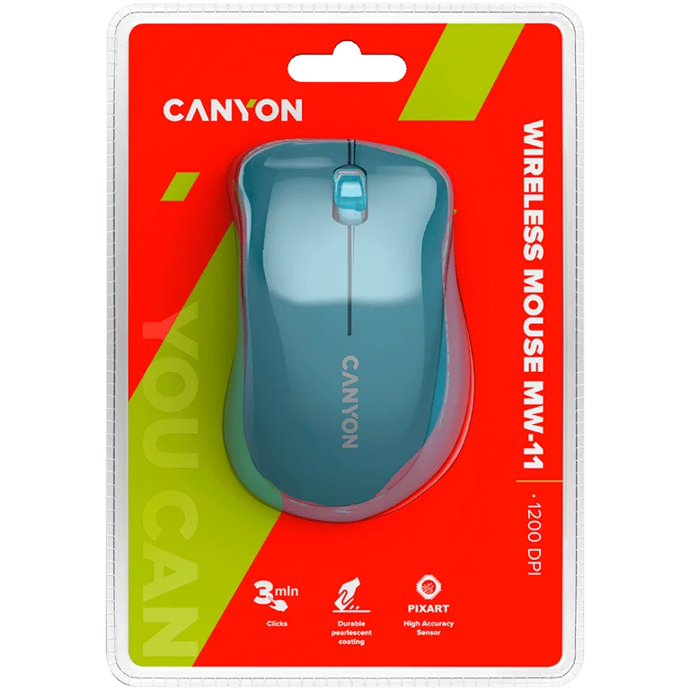 CANYON MW-11, 2.4 GHz  Wireless mouse ,with 3 buttons, DPI 1200, Battery:AAA*2pcs  ,Blue67*109*38mm 0.063kg