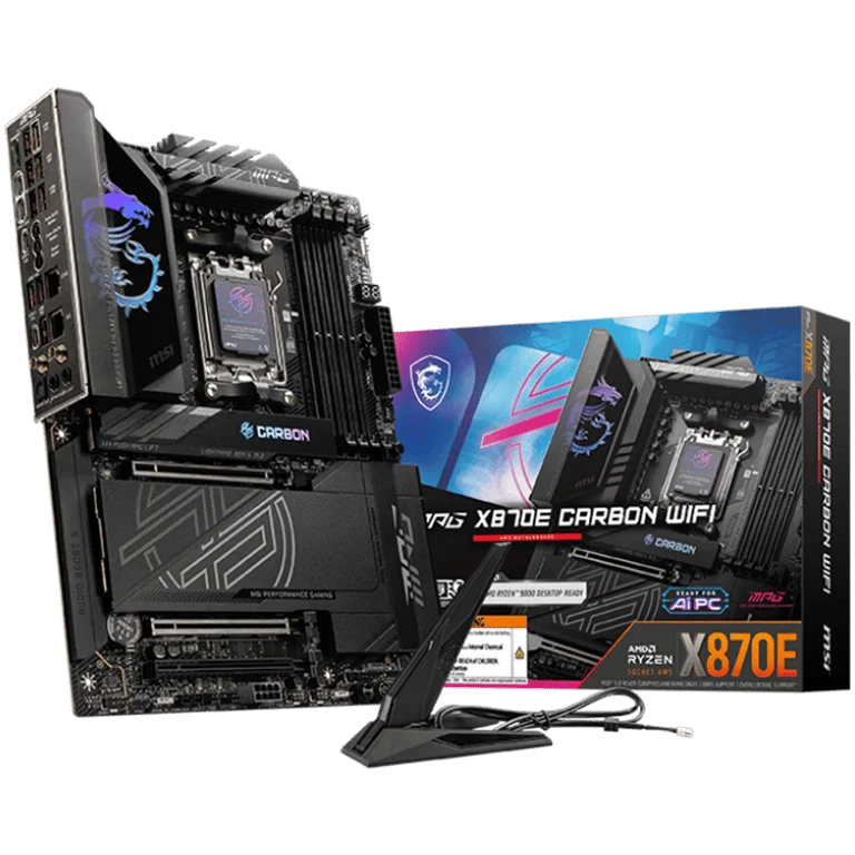 Дънна платка MSI MPG X870E CARBON WIFI ATX Socket AM5 DDR5 до 8400MHz Wi-Fi 7 Bluetooth 5.4 2.5G+5G LAN