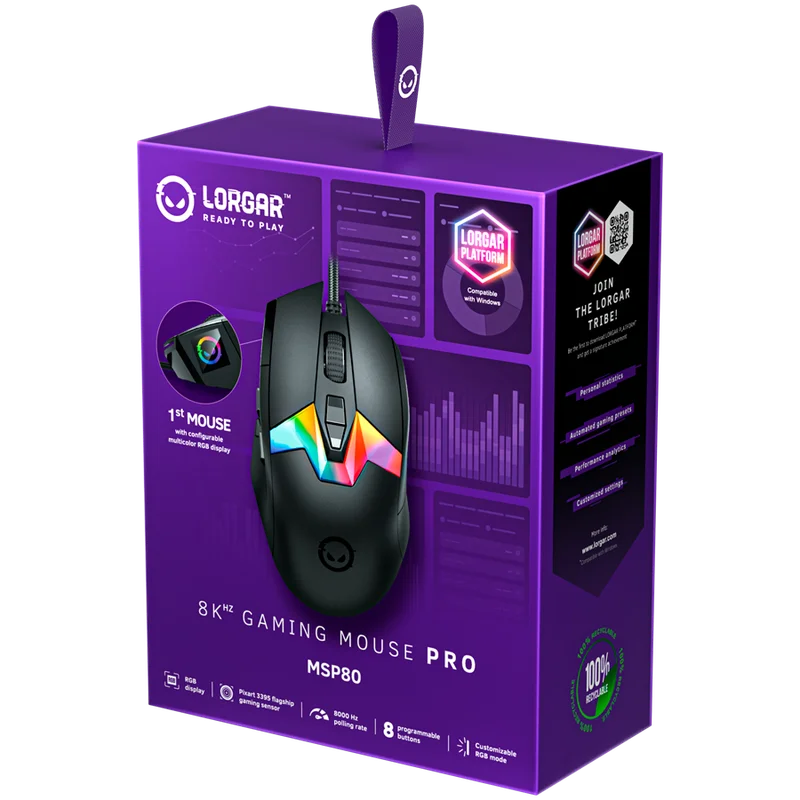 LORGAR MSP80, 8000 Hz Gaming Mouse Pro, Black