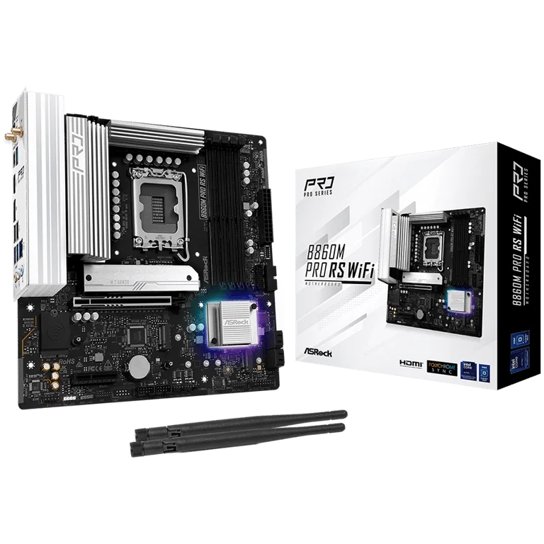 ASROCK MB Desktop B860M Pro Rs Wi-fi, S.1851, 4x DDR5, 1x PCIe 5.0 x16, 1x PCIe 4.0 x4, 1x Blazing M.2, 2x Hyper M.2, 4x SATA3, 2x USB-C, 8x USB 3.2, 6x USB 2.0, 1x RJ-45 2.5GB Lan, 802.11axe Wi-Fi 6E + Bluetooth 5.3, ATX