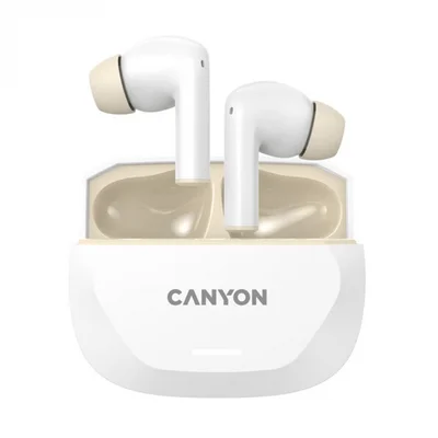 Безжични слушалки CANYON – Hexagon 7, ANC, ENC, Bluetooth 5.4, безжично зареждане, бели/бежови
